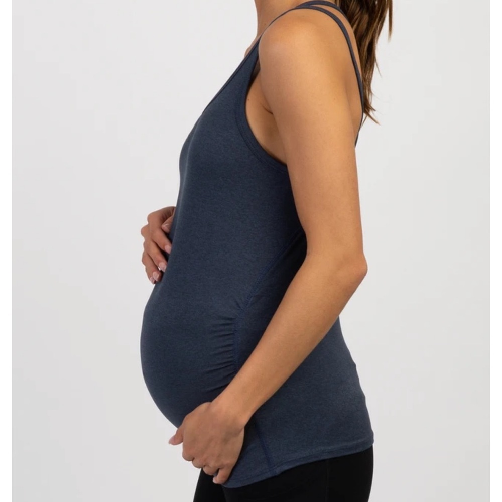PinkBlush Navy Blue Crisscross Back Fitted Maternity Active Top